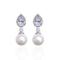 Brass Drop Earring with Plastic Pearl fashion jewelry & micro pave cubic zirconia & for woman nickel lead & cadmium free Sold By Pair