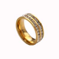 Titanium Steel Finger Ring 18K gold plated & micro pave cubic zirconia & for woman golden Sold By PC