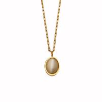 Titanium Steel Necklace, with Cats Eye, with 1.97inch extender chain, 18K gold plated, fashion jewelry & for woman, golden, 10x12mm, Length:Approx 15.75 Inch, Sold By PC