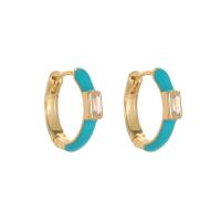 Brass Huggie Hoop Earring, Donut, gold color plated, for woman & enamel & with rhinestone, more colors for choice, nickel, lead & cadmium free, 16.50x15.50mm, Sold By Pair