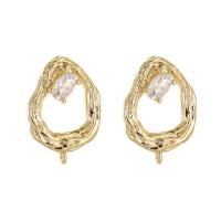 Brass Earring Stud Component with Cubic Zirconia gold color plated DIY golden nickel lead & cadmium free Sold By Pair