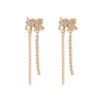 Fashion Fringe Earrings, Brass, gold color plated, different styles for choice & micro pave cubic zirconia & for woman, golden, nickel, lead & cadmium free, Sold By Pair