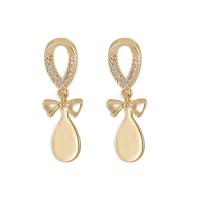 Brass Drop Earring gold color plated & micro pave cubic zirconia & for woman golden nickel lead & cadmium free Sold By Pair
