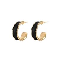 Brass Stud Earring, Letter C, gold color plated, for woman & enamel, more colors for choice, nickel, lead & cadmium free, 8.40x21mm, Sold By Pair