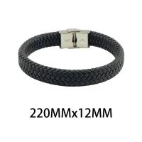 Bijoux bracelet en acier inoxydable, Acier inoxydable 304, avec cuir PU, bijoux de mode & unisexe, noire, 12x5mm, Longueur:Environ 21 cm, Vendu par PC