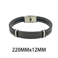 Stainless Steel Jewelry Bracelet, 304 Stainless Steel, with PU Leather & Silicone, fashion jewelry & Unisex, black, 12x4mm, Length:Approx 20.5 cm, Sold By PC