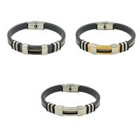 Stainless Steel Jewelry Bracelet, 304 Stainless Steel, with PU Leather & Silicone, Vacuum Ion Plating, fashion jewelry & Unisex, more colors for choice, 12x7mm, Length:Approx 20.5 cm, Sold By PC