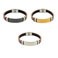 Bijoux bracelet en acier inoxydable, Acier inoxydable 304, avec cuir PU & silicone, bijoux de mode & unisexe, plus de couleurs à choisir, 13x5mm, Longueur:Environ 21.4 cm, Vendu par PC