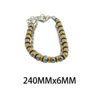 Κοσμήματα από ανοξείδωτο χάλυβα βραχιόλι, 304 από ανοξείδωτο χάλυβα, με Αιματίτης, Διπλό επίπεδο & κοσμήματα μόδας & για άνδρες και γυναίκες, μικτά χρώματα, 6x6mm, Μήκος Περίπου 24 cm, Sold Με PC