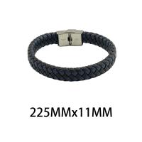 Stainless Steel Jewelry Bracelet, 304 Stainless Steel, with PU Leather, fashion jewelry & Unisex, black, 11x5mm, Length:Approx 22.5 cm, Sold By PC