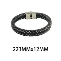 Stainless Steel Jewelry Bracelet, 304 Stainless Steel, with PU Leather, fashion jewelry & Unisex, black, 12x6mm, Length:Approx 22.3 cm, Sold By PC