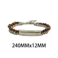 Bijoux bracelet en acier inoxydable, Acier inoxydable 304, avec pierre gemme, Double couche & bijoux de mode & unisexe, couleurs mélangées, 12x6mm, Longueur:Environ 24 cm, Vendu par PC