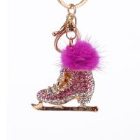 Tibetan Style Key Clasp, with Marten Hair, Shoes, plated, fashion jewelry & with rhinestone, pink, nickel, lead & cadmium free, 50x45x110mm, Sold By PC