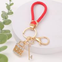 Zinc Alloy Key Clasp with leather cord Lock and Key plated fashion jewelry & with rhinestone nickel lead & cadmium free Sold By PC