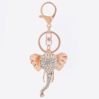 Tibetan Style Key Clasp, Elephant, plated, fashion jewelry & with rhinestone, golden, nickel, lead & cadmium free, 50x67x127mm, Sold By PC