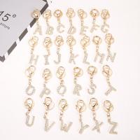 Zinc Alloy Key Clasp Alphabet Letter plated fashion jewelry & with rhinestone golden nickel lead & cadmium free Sold By PC
