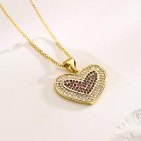 Cubic Zircon Micro Pave Brass Necklace, with 5cm extender chain, Heart, plated, fashion jewelry & micro pave cubic zirconia, more colors for choice, nickel, lead & cadmium free, 20x20mm, Length:45 cm, Sold By PC