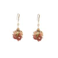 Freshwater Pearl Drop Earring, with Dried Flower & Brass, Flower, 18K gold plated, fashion jewelry & for woman, Sold By Pair