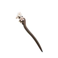 Freshwater Pearl Hair Stick with Sandalwood & Shell Flower 18K gold plated vintage & for woman 160mm Sold By PC