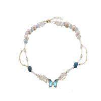 Freshwater Pearl Necklace with Crystal & Brass Butterfly 18K gold plated fashion jewelry & for woman Length Approx 17.3 Inch Sold By PC