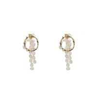 Freshwater Pearl Drop Earring with Brass 18K gold plated fashion jewelry & for woman 40mm Sold By Pair