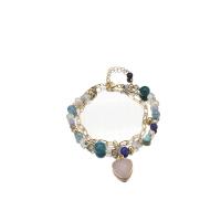 Freshwater Pearl Bracelet with Natural Stone & Crystal & Brass Heart 18K gold plated fashion jewelry & for woman Length Approx 6.7 Inch Sold By PC