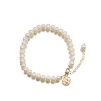 Freshwater Pearl Bracelet with Brass with 2inch extender chain Alphabet Letter 18K gold plated fashion jewelry & for woman & hollow Length Approx 6.7 Inch Sold By PC