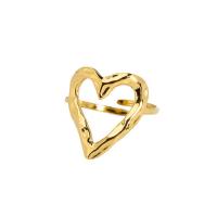 Aço inoxidável 304 Cuff Ring Finger, Coração, 18K banhado a ouro, para mulher & vazio, 17x19mm, vendido por PC