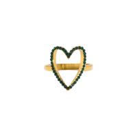 acero inoxidable 304 anillo, Corazón, chapado en oro de 18 K, diverso tamaño para la opción & para mujer & con diamantes de imitación & hueco, más colores para la opción, tamaño:6-8, Vendido por UD
