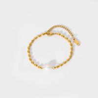 304 Stainless Steel Bracelet, with Freshwater Pearl, with 2inch extender chain, real gold plated, fashion jewelry & for woman, Length:Approx 6.7 Inch, Sold By PC