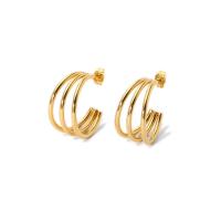 304 rostfritt stål Stud Earring, äkta guldpläterad, för kvinna & ihålig, 13x25mm, Säljs av Par