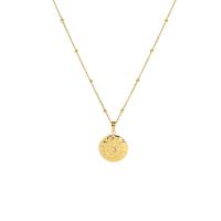 304 Stainless Steel Necklace, with 2inch extender chain, Flat Round, 18K gold plated, fashion jewelry & for woman & with rhinestone, Length:Approx 15.7 Inch, Sold By PC