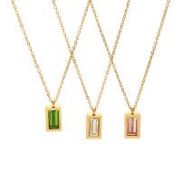 304 Stainless Steel Necklace, with 2inch extender chain, Geometrical Pattern, 18K gold plated, cross chain & micro pave cubic zirconia & for woman, more colors for choice, Length:Approx 15.7 Inch, Sold By PC