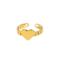 Aço inoxidável 304 Cuff Ring Finger, Coração, banhado a ouro genuino, ajustável & para mulher & vazio, 10.80x9.20mm, vendido por PC