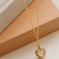 Titanium Steel Necklace with White Shell with 2.75inch extender chain Heart real gold plated fashion jewelry & for woman Length Approx 15.7 Inch Sold By PC