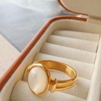 Titanium Stål Fingerring, med White Shell, Oval, ægte forgyldt, mode smykker & forskellig størrelse for valg & for kvinde, Størrelse:6-8, Solgt af PC