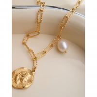 Acier titane collier, avec perle de plastique, avec 2inch chaînes de rallonge, Plaqué d'or 18K, bijoux de mode & pour femme, Longueur:Environ 15.7 pouce, Vendu par PC