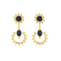 Stal nierdzewna 304 Kolczyk łezka, ze Lapis Lazuli, Platerowane prawdziwym złotem, biżuteria moda & różne style do wyboru & dla kobiety, 16.5-41mm, sprzedane przez para