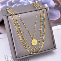 Titanium Steel Necklace, with turquoise, with 5cm extender chain, 18K gold plated, three layers & fashion jewelry & for woman, golden, Length:Approx 39 cm, Approx 44 cm, Approx 47 cm, Sold By PC