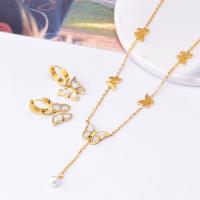 Jewelry Sets, Titanium Steel, with White Shell, with 5cm extender chain, Vacuum Ion Plating, fashion jewelry & for woman, golden, 2.6x1.7cm, Length:Approx 39 cm, Sold By PC