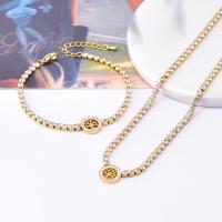 Jewelry Sets, Titanium Steel, with 5,4cm extender chain, Vacuum Ion Plating, fashion jewelry & for woman & with rhinestone, golden, Length:Approx 39 cm, Approx 16 cm, Sold By PC