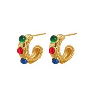 Brass Stud Earring with Resin real gold plated fashion jewelry & for woman nickel lead & cadmium free Sold By Pair