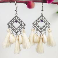 Zinc Alloy Drop Earrings with Shell antique silver color plated fashion jewelry & for woman & with rhinestone nickel lead & cadmium free Sold By Pair