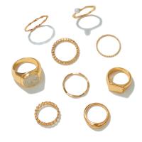 Ensemble d’anneau en alliage de zinc, avec perle de plastique, Placage de couleur d'or, bijoux de mode & pour femme & émail, doré, Vendu par fixé