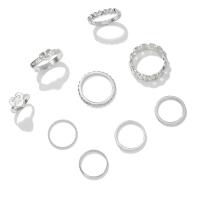 Zinc Alloy Ring Set silver color plated 9 pieces & fashion jewelry & for woman & with rhinestone silver color Sold By Set