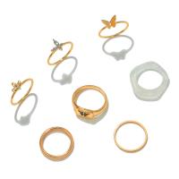 Ensemble d’anneau en alliage de zinc, avec résine, Placage de couleur d'or, 6 pièces & bijoux de mode & pour femme & émail & avec strass, deux couleurs différentes, Vendu par fixé