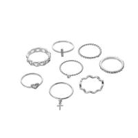 Cink Alloy Ring Set, Cink ötvözet, ezüst színű bevonattal, 8 darab & divat ékszerek & a nő & strasszos, két különböző színű, Által értékesített Set