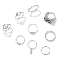 Cink Alloy Ring Set, Cink ötvözet, ezüst színű bevonattal, divat ékszerek & a nő & zománc & strasszos, két különböző színű, Által értékesített Set