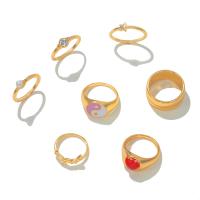 Zinc Alloy Ring Set with Plastic Pearl gold color plated 7 pieces & fashion jewelry & for woman & enamel & with rhinestone golden Sold By Set