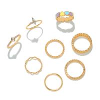 Ensemble d’anneau en alliage de zinc, Placage de couleur d'or, 7 pièces & bijoux de mode & pour femme & émail & avec strass, multicolore, Vendu par fixé